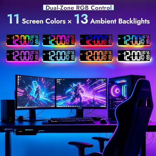 16.5" Large LED Digital Wall Clock with RGB Backlight, Remote & Temp Display