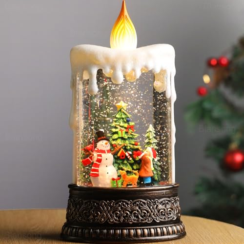Musical Christmas Snow Globe Candle Lantern with 6H Timer & USB Power