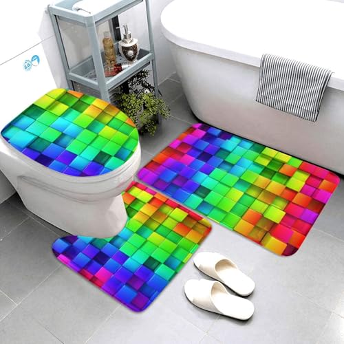 3-Piece Rainbow Bathroom Rug Set, Non-Slip Soft Memory Foam Bath Mat