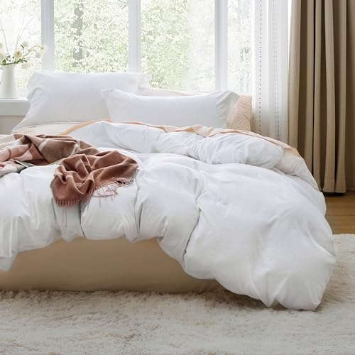 Bedsure White Queen Duvet Cover Set - 3 Piece Soft Microfiber Bedding