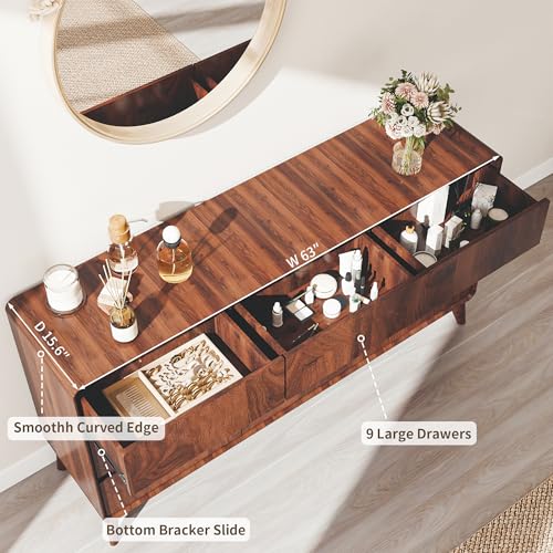 3-Piece Mid-Century Modern Bedroom Dresser and Nightstand Set with Charging