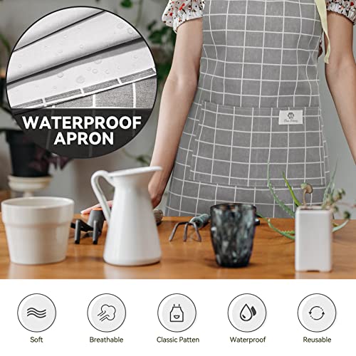 2-Piece Waterproof Cotton Linen Apron Set with Pockets and Adjustable Strap