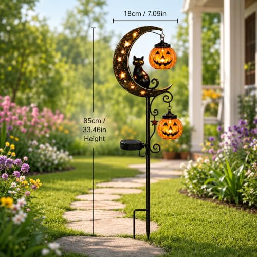 Solar Black Cat & Pumpkin Moon Garden Stake Light - Waterproof Pathway Decor