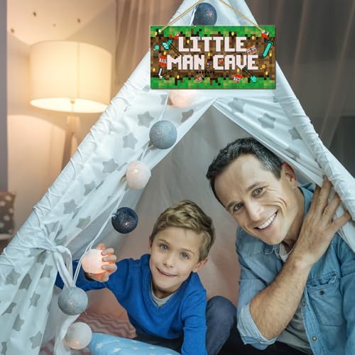 Little Man Cave Pixel Gaming Door Sign - Wooden Gamer Room Wall Decor