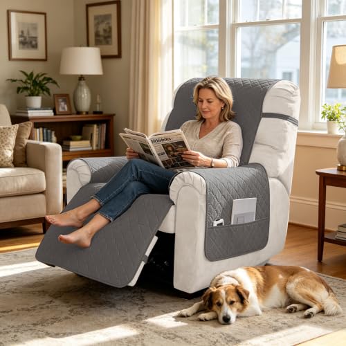 Waterproof Recliner Cover - Gray Reversible Furniture Protector
