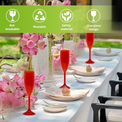 JLYLOL 48 Pcs Champagne Flutes - 5.4oz Plastic Stemware, Red (Variation Red) for Parties