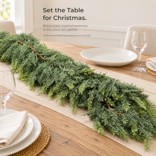 BBALOVEDRE 6FT Cedar Garland Twin Pack Outdoor Christmas Deco – Unlit, Real Touch