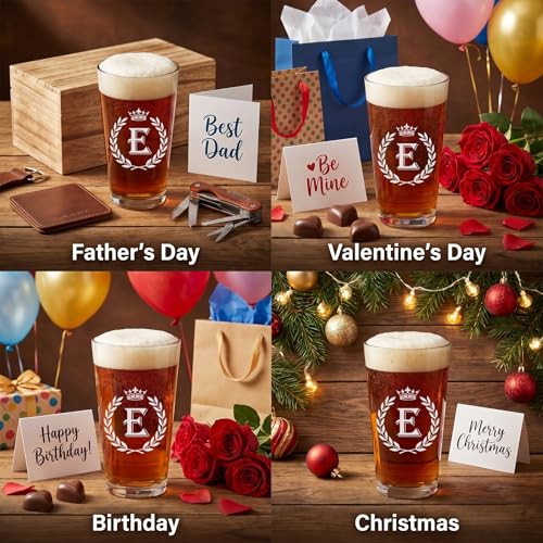 Personalized Letter E Beer Glass - 15oz Monogrammed Gift for Men