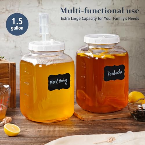 1.5 Gallon Wide Mouth Glass Fermentation Jar Set with Airlocks, 2-Pack