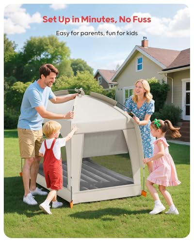 Portable Inflatable Kids Air Mattress with Pop-Up Tent - Travel Toddler Bed