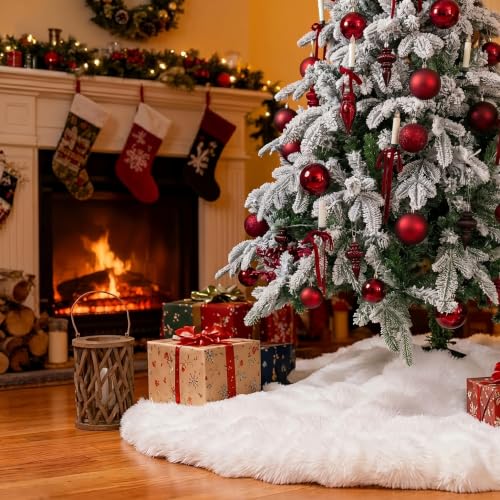 23 Inch Faux Rabbit Fur White Tree Skirt - Xmas Mini Snow White Decor, DOMAINTV