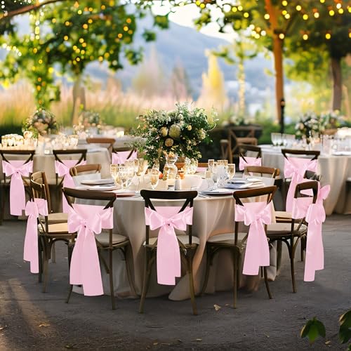 Pink Satin Chair Sashes Bows - 10 Pcs, 6 x 108 Inch for Events