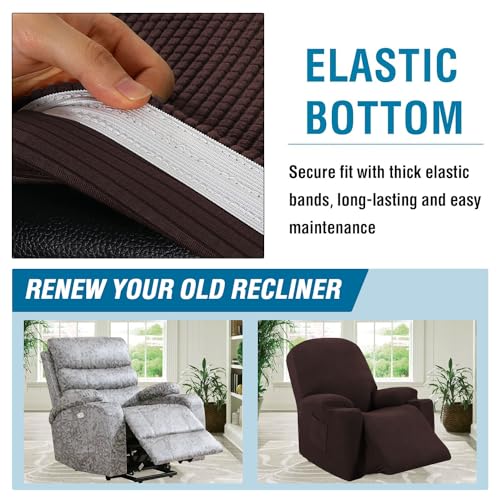 Stretch Recliner Chair Cover - Fitted Slipcover with Side Pocket, Chocolate