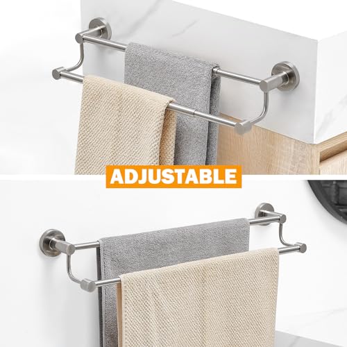 Adjustable Double Towel Bar, 16-26 Inch Wall Mounted Stainless Steel Rack