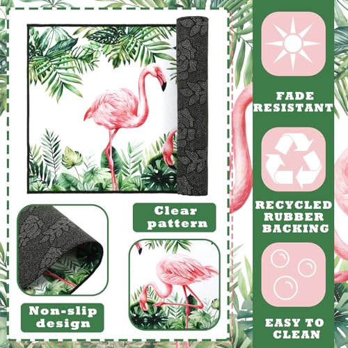 2-Piece Flamingo Kitchen Rug and Mat Set, Non-Slip Washable Floor Mats