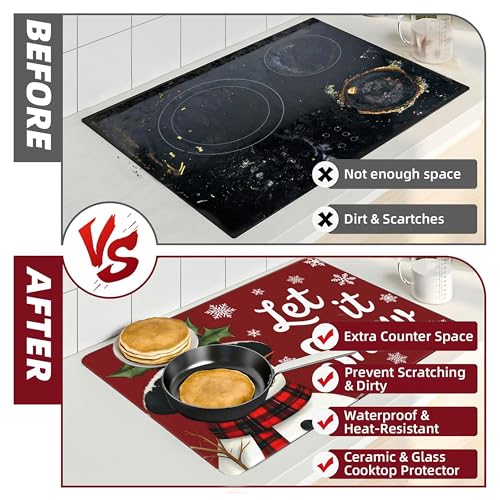 Let It Snow Christmas Stove Cover for Electric Range 28x20 Inches Red Snowman