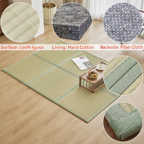 Natural Rush Grass Tatami Floor Mat, Queen Size Folding Futon Pad