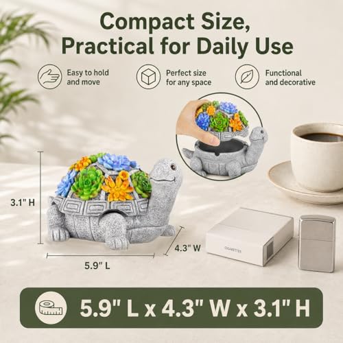 Decorative Turtle Ashtray with Lid - Resin Smokeless Outdoor Ash Tray