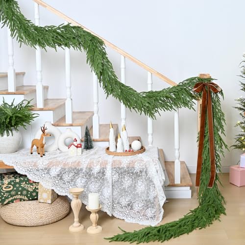 Waipfaru 2-Pack 15 ft Norfolk Pine Garland | Real-Touch Artificial Christmas Wreath & Garland