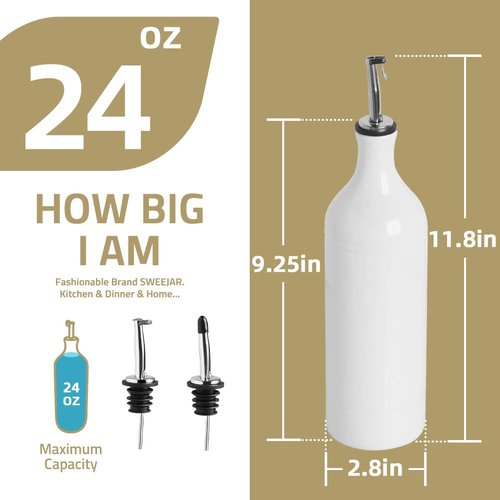 Sweejar Large Ceramic Olive Oil Dispenser Bottle, Opaque Oil Cruet Protects to Reduce Oxidation, Suitable for Storage Vinegar, Soy Sauce & Other Liquids, Pack of 1, 24 Fl Oz(Gradient Green)