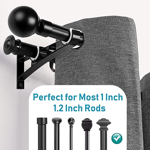 Heavy Duty Double Curtain Rod Brackets for 1 Inch Rods, 3 Pack Black
