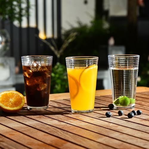 ALINK Ribbed 16oz Highball Glasses Set of 6 - Modern Drinkware for Cocktails & More