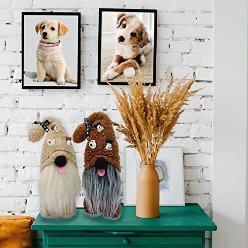 Mailin 2Pcs Dog Gnomes Puppy Doll Gnomes Plush Handmade Scandinavian Swedish Tomte Ornament Gnome Decorations for Home Tiered Tray D?cor