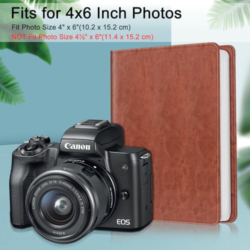 4x6 Photo Album - 112 Pocket Vegan Leather Memory Book, Vintage Brown