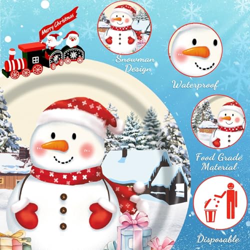 Cangmyxis 40pc Christmas Snowman 7in Disposable Plates – Merry Christmas Edition