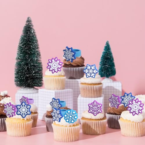 ZHUOWEISM Snowflake Cupcake Rings Toppers Set 6 Design Winter Frozen Party Decorations