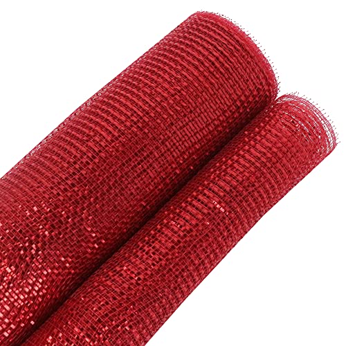 MEEDEE Red Mesh Ribbon 10 Inch Wide, 30 Feet Metallic Deco Mesh Roll for Christmas & Crafts - Red / 10 Inch