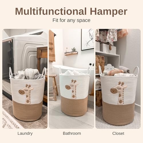 Giraffe Woven Rope Baby Laundry Basket - 20x15 Inch Nursery Hamper