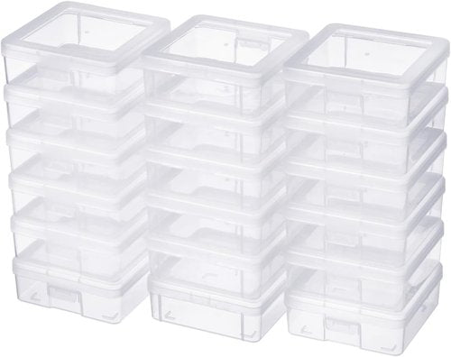 18 Pack Storage Containers - Clear Plastic Boxes with Latching Lid | Small 5” x 5” x 1.9” for Office & Beauty