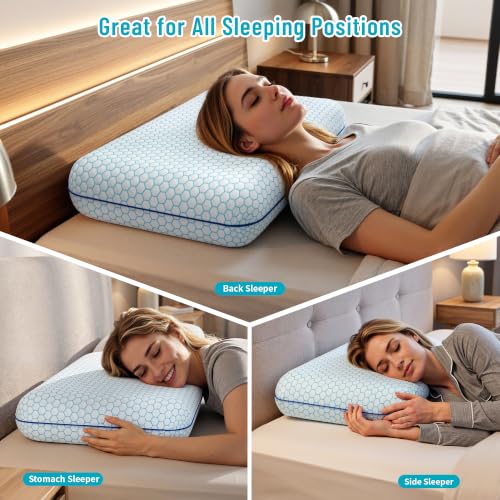 Memory Foam Bed Pillows for Sleeping - 2-Pack, Ergonomic & Machine Washable