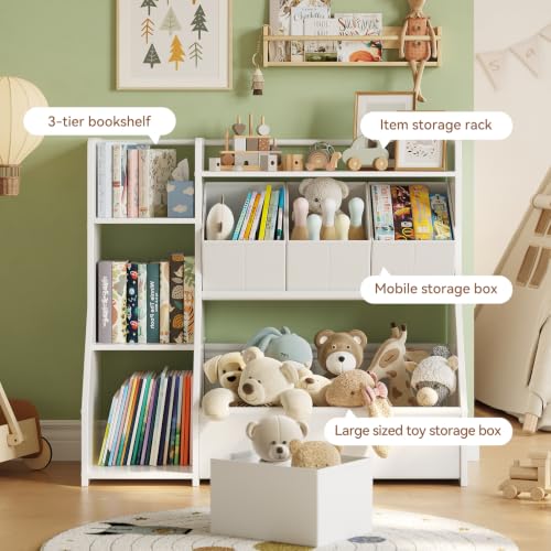 Kids Toy Storage Organizer with 3-Tier Bookshelf and Removable Bins
