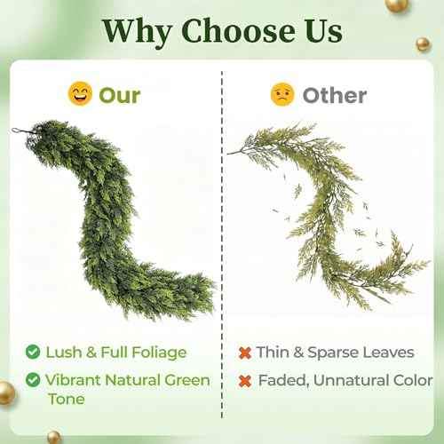 2 Pack 6Ft Real Touch Cedar Garland - Faux Christmas Greenery for Mantle & Decor