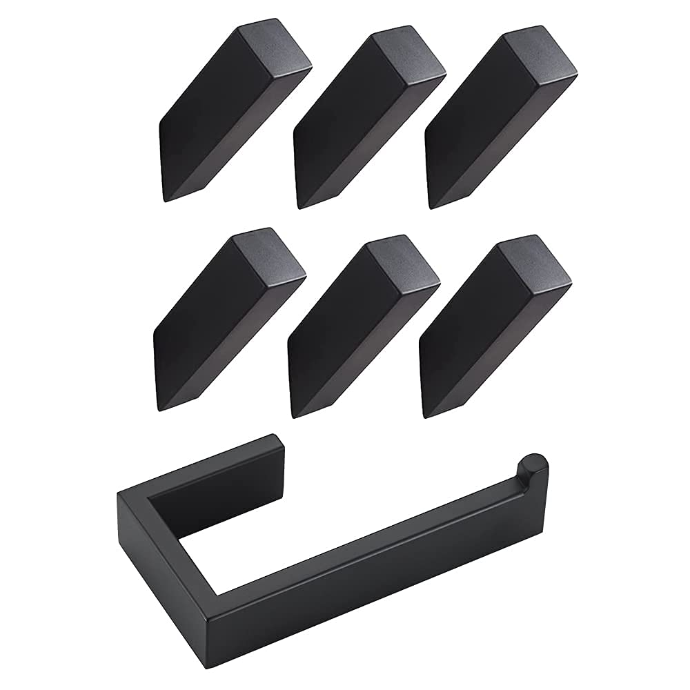 YJ YANJUN Black Toilet Paper Holder and Hand Towel Hooks Wall Mounted Bathroom 7-Piece Hardware Set