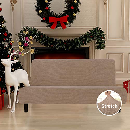 Large Armless Futon Slipcover - Stretch Sofa Bed Protector, Camel
