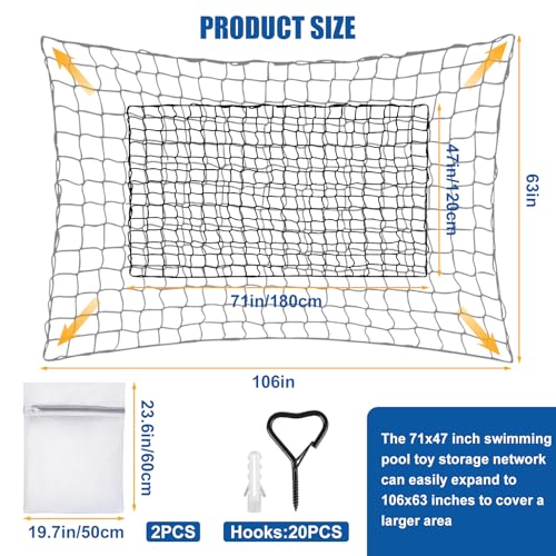 Extra Large Pool Toy Storage Net - 71"x47" Mesh Organizer with Hooks