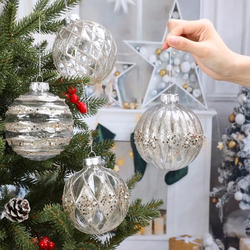 Soulchen Champagne Gold 4 Inch Christmas Ornaments Set - Shatterproof Holiday Decor