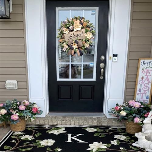 White Floral Front Door Wreath - 22-Inch Farmhouse Porch & Home Decor