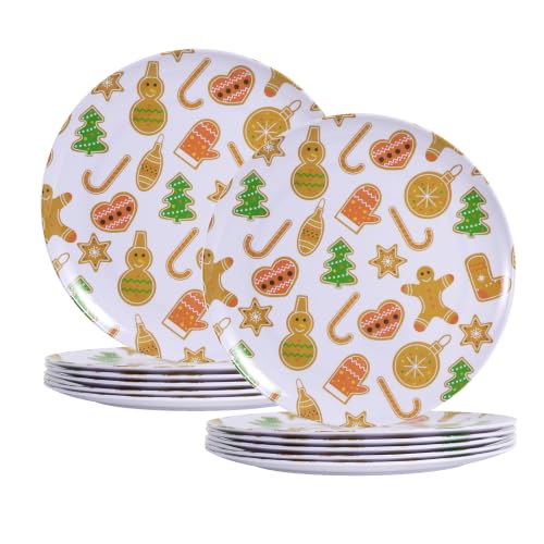 12Pcs 10" Melamine Gingerbread Christmas Plates Set - Brown Gingerbread Dishes
