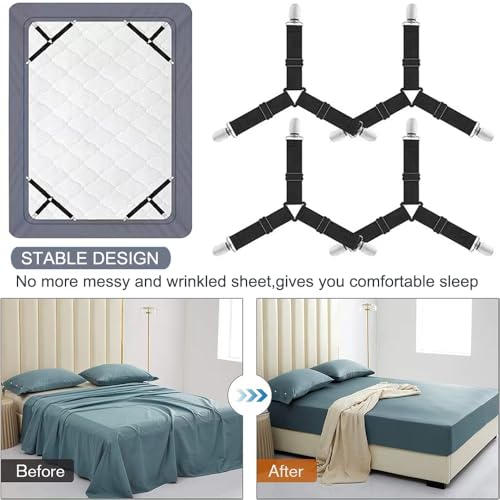 Adjustable Bed Sheet Fasteners - Non-Slip Corner Holder Straps (4-Pack)