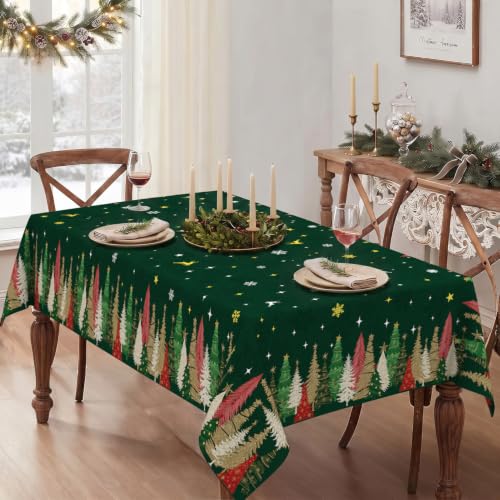HSOWKDN Xmas Green Rectangular Christmas Tablecloth 60 x 120 Inch Waterproof & Washable