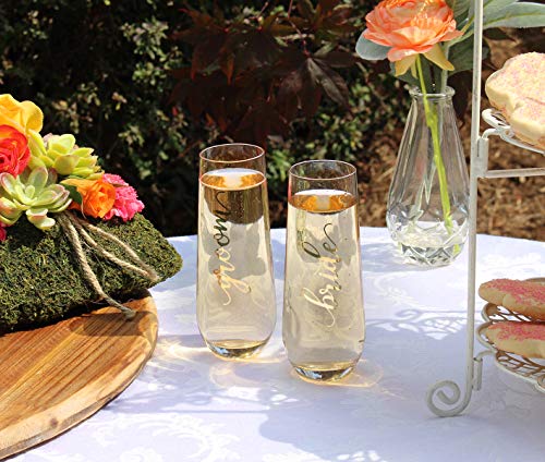 Bride Stemless Champagne Glass - Gold Lettering Wedding Toasting Drinkware