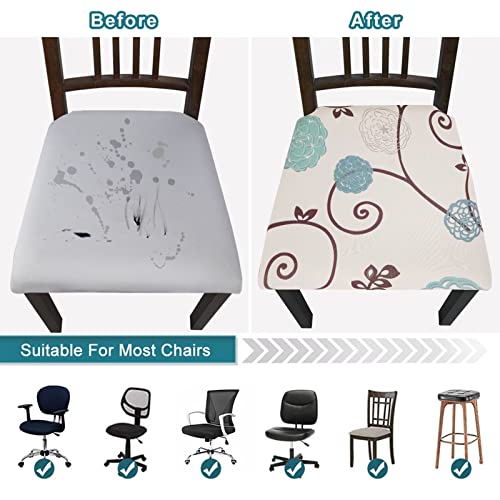 Stretch Chair Seat Covers Set of 6 - Removable Washable Cushion Slipcovers