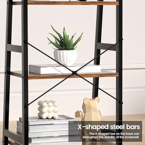 3-Tier Ladder Bookshelf, Small Industrial Storage Rack for Home and Office