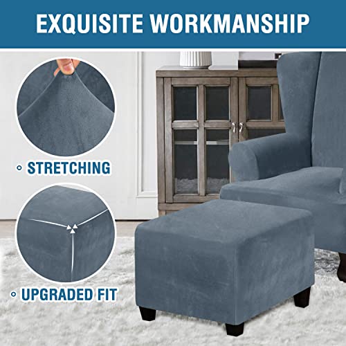 Stretch Velvet Ottoman Cover for Square Footstools - Gray Blue