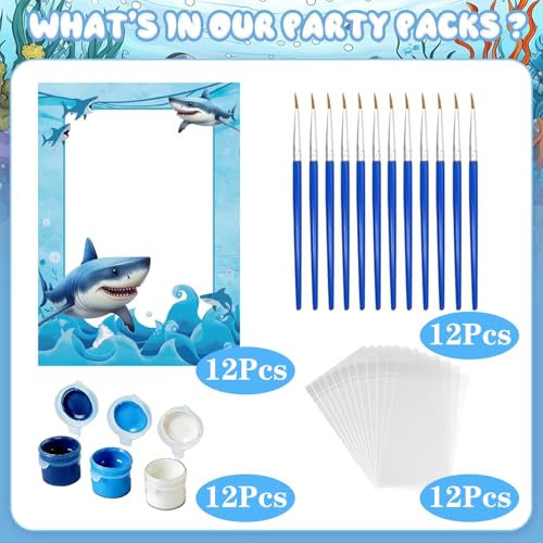 12PCS Shark DIY Wood Painting Kit – Kids Party Favors & Craft Supplies