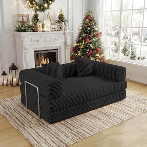 5-in-1 Convertible Corduroy Sleeper Sofa Bed, 59-Inch Floor Loveseat